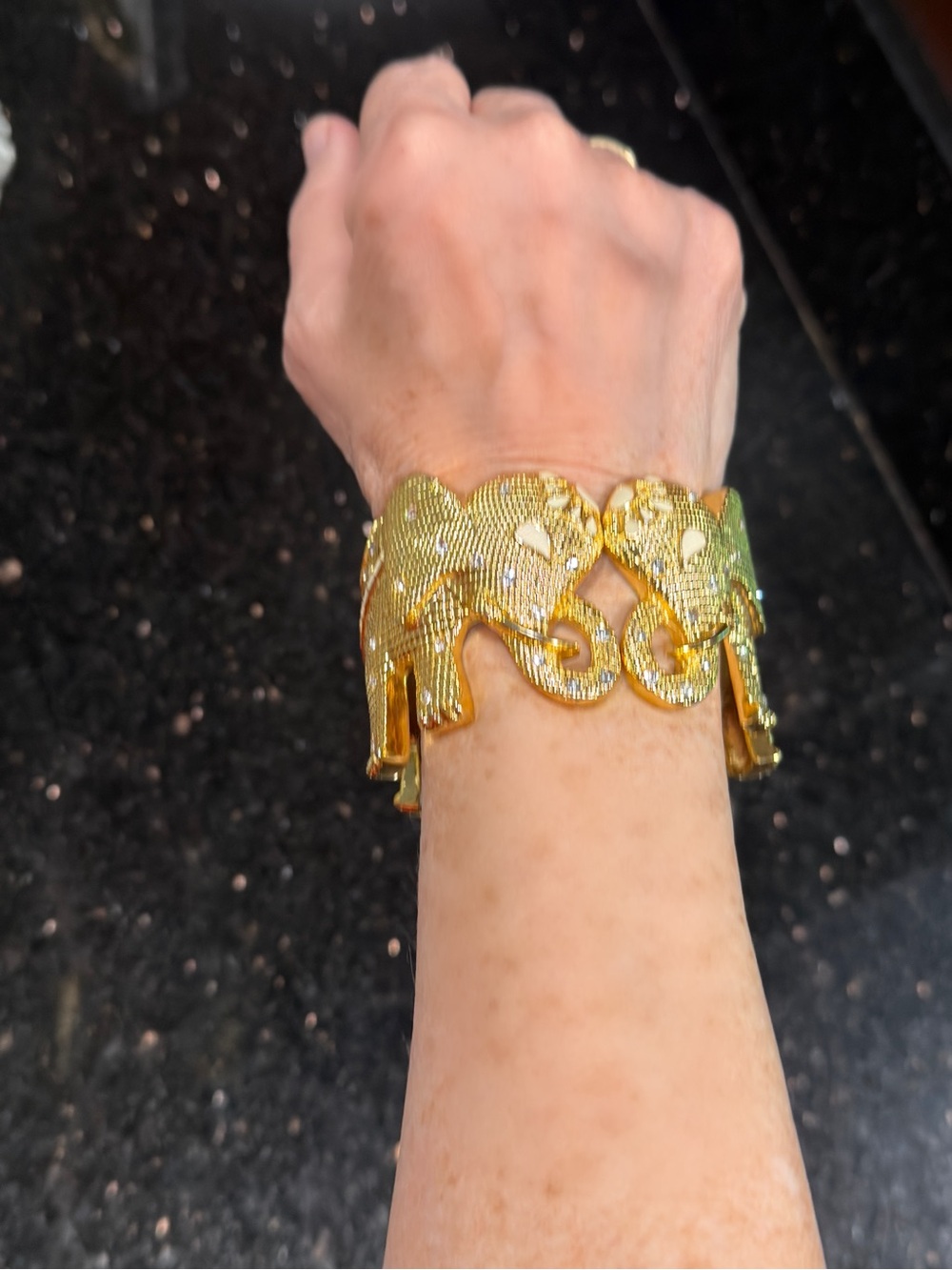 Lilly Pulitzer Gold Elephant Hinged Rhinestone Statement Bracelet - Picture 3 of 7